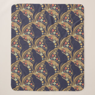 Art Deco Cat Floral Pattern Sherpa Blankets