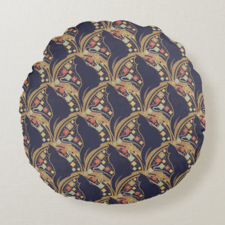 Art Deco Cat Floral Pattern Sherpa Blankets Round Cushion