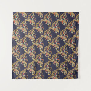 Art Deco Cat Floral Pattern Tapestries