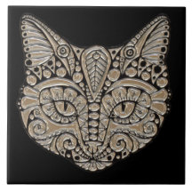 Art deco cat jewel emblem ceramic tile
