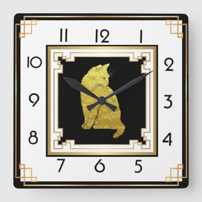 Art Deco Cat Square Wall Clock (Front)