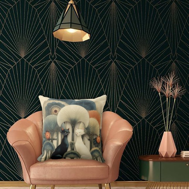 Art Deco Cats in Trees Cushion (Creator Uploaded)