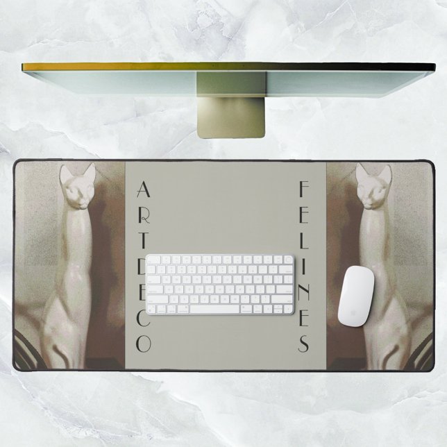 Art Deco Cats Vintage Felines Taupe Grey Desk Mat (Creator Uploaded)