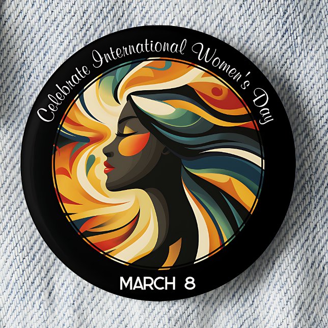 Art Deco Celebrate International Women's Day 6 Cm Round Badge (Celebrate International Women's Day March 8 pinback button.)