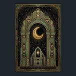 Art Deco Celestial Temple Poster | Gold Sunburst<br><div class="desc">Ascend into luxury with the "Aura Celestial" Grand Temple poster. This masterpiece features a majestic ziggurat with a grand central staircase rising towards a brilliant golden sunburst. The design is framed by intricate geometric patterns and classical arches in a sophisticated teal, gold, and obsidian black palette. Perfect for a high-end...</div>