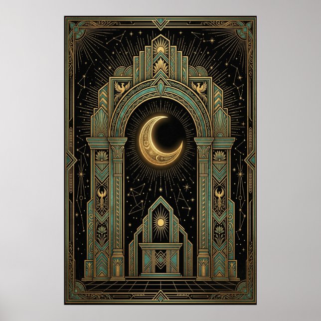 Art Deco Celestial Temple Poster | Gold Sunburst (Front)