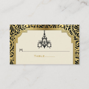 Art Deco chandelier black, gold wedding place card