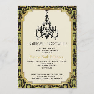 Art Deco chandelier gold wedding bridal shower Invitation