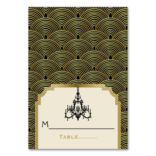 Art Deco chandelier seigaiha wedding place card (Front)