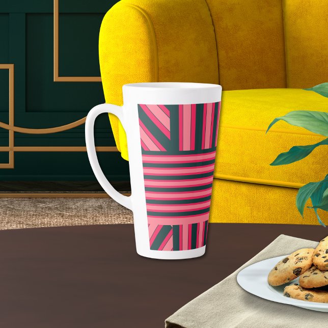 Art Deco Charcoal Pink Abstract Elegant Pattern Latte Mug (Creator Uploaded)