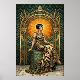 Art Deco Cherry Blossom Tree Throne Gold Poster