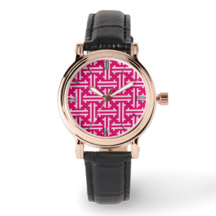 Art Deco Chinese Fret, Fuchsia Pink Watch