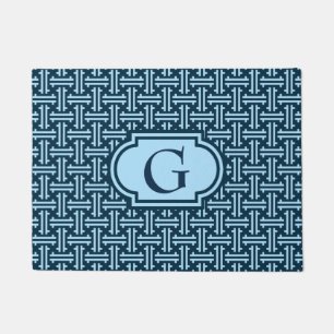 Art Deco Chinese Fret, Indigo and Sky Blue Doormat