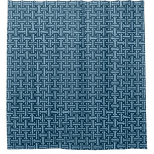 Art Deco Chinese Fret, Indigo and Sky Blue Shower Curtain