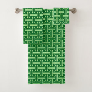 Art Deco Chinese Fret, Jade Green Bath Towel Set
