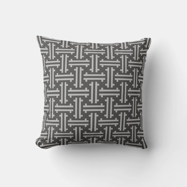 Art Deco Chinese Fret, Silver and Graphite Grey Cushion (Front)