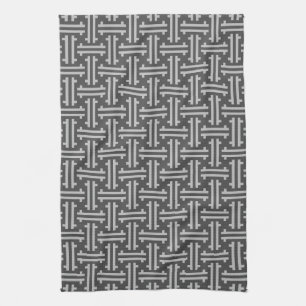 Art Deco Chinese Fret, Silver and Graphite Grey Ki Tea Towel