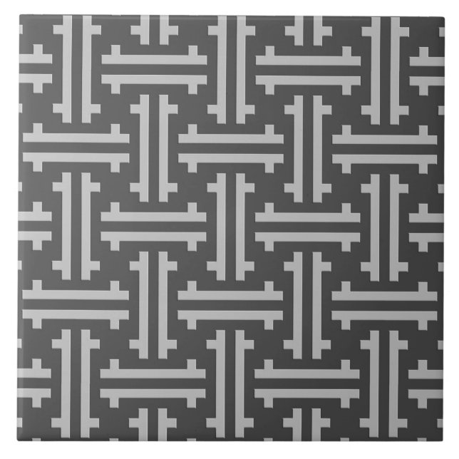 Art Deco Chinese Fret, Silver and Graphite Grey Tile (Front)