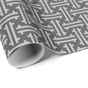 Art Deco Chinese Fret, Silver and Graphite Grey Wrapping Paper