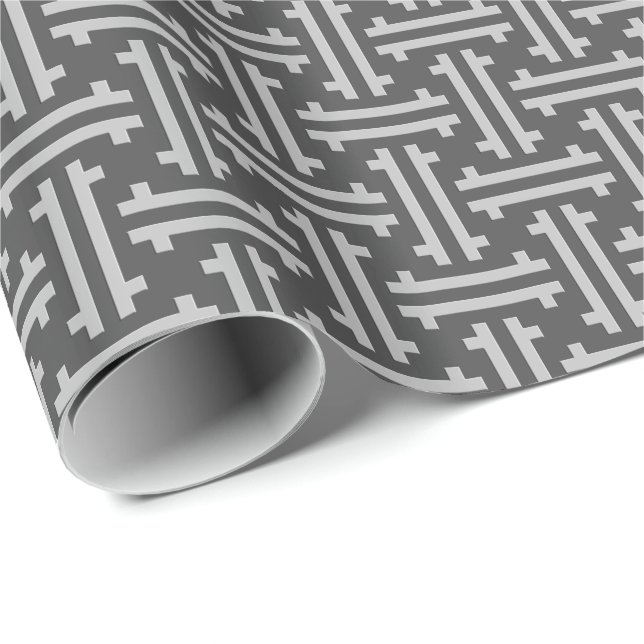 Art Deco Chinese Fret, Silver and Graphite Grey Wrapping Paper (Roll Corner)