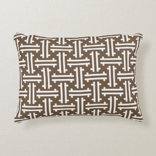 Art Deco Chinese Fret, Taupe Tan and White Decorative Cushion