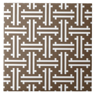 Art Deco Chinese Fret, Taupe Tan and White Tile