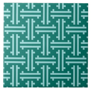 Art Deco Chinese Fret, Turquoise and Aqua Tile