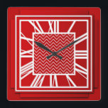 Art Deco, Chinese red Square Wall Clock<br><div class="desc">Art Deco,  Chinese red,  3-d effect wall clock with white numbers - digital graphics</div>