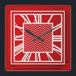 Art Deco, Chinese red Square Wall Clock<br><div class="desc">Art Deco,  Chinese red,  3-d effect wall clock with white numbers - digital graphics</div>