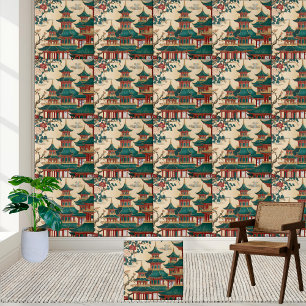 Art Deco Chinoiserie Pagoda Pattern Tile