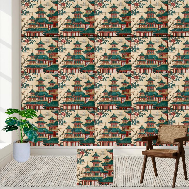 Art Deco Chinoiserie Pagoda Pattern Tile (Art Deco Chinoiserie Pagoda Pattern Tile)