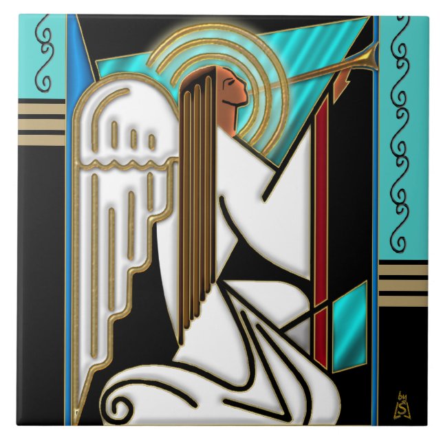 Art Deco Christmas Angel (Ceramic Tile) Tile (Front)