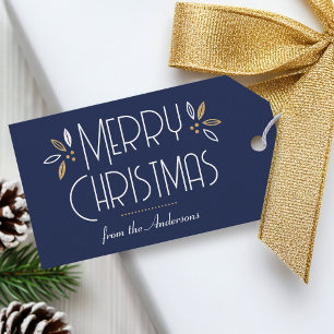 Art Deco Christmas Elegant Typography Dark Blue Gift Tags