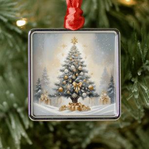 Art Deco Christmas Luxurious Gold Bows and Gifts Metal Ornament