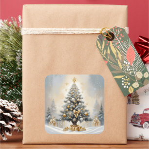 Art Deco Christmas Luxurious Gold Bows and Gifts Square Sticker