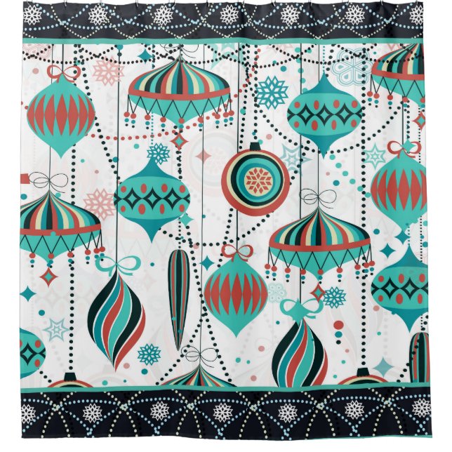 Art-Deco Christmas Ornaments Pattern Shower Curtain (Front)