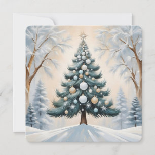 Art Deco Christmas Pine Tree Gold White Ornaments Holiday Card