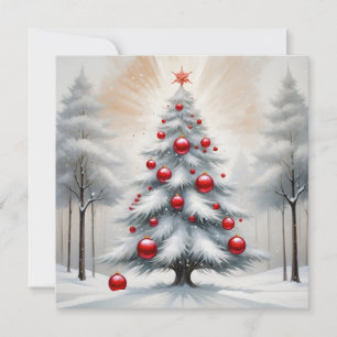 Art Deco Christmas Red Ornaments Winter Holiday Card