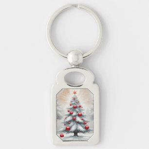 Art Deco Christmas Red Ornaments Winter Key Ring