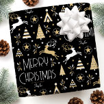 Art Deco Christmas Reindeer Custom Name Black Gold Wrapping Paper<br><div class="desc">Make your holiday gifts extra special with custom name wrapping paper. This elegant design features vintage-style illustrations inspired by the opulence of the Art Deco era. It includes leaping reindeer, festive Christmas trees and stars, paired with stylish retro typography. Personalise the template with the recipient's name, or your family surname....</div>