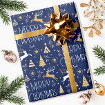 Art Deco Christmas Reindeer Custom Name Dark Blue Wrapping Paper<br><div class="desc">Make your holiday gifts extra special with custom name wrapping paper. This elegant design features vintage-style illustrations inspired by the opulence of the Art Deco era. It includes leaping reindeer, festive Christmas trees and stars, paired with stylish retro typography. Personalise the template with the recipient's name, or your family surname....</div>