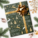 Art Deco Christmas Reindeer Custom Name Dark Green Wrapping Paper<br><div class="desc">Make your holiday gifts extra special with custom name wrapping paper. This elegant design features vintage-style illustrations inspired by the opulence of the Art Deco era. It includes leaping reindeer, festive Christmas trees and stars, paired with stylish retro typography. Personalise the template with the recipient's name, or your family surname....</div>