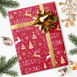 Art Deco Christmas Reindeer Custom Name Deep Red Wrapping Paper<br><div class="desc">Make your holiday gifts extra special with custom name wrapping paper. This elegant design features vintage-style illustrations inspired by the opulence of the Art Deco era. It includes leaping reindeer, festive Christmas trees and stars, paired with stylish retro typography. Personalise the template with the recipient's name, or your family surname....</div>