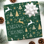 Art Deco Christmas Reindeer Custom Name Green Wrapping Paper<br><div class="desc">Make your holiday gifts extra special with custom name wrapping paper. This elegant design features vintage-style illustrations inspired by the opulence of the Art Deco era. It includes leaping reindeer, festive Christmas trees and stars, paired with stylish retro typography. Personalise the template with the recipient's name, or your family surname....</div>
