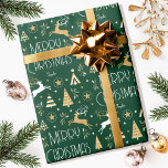 Art Deco Christmas Reindeer Custom Name Green Wrapping Paper<br><div class="desc">Make your holiday gifts extra special with custom name wrapping paper. This elegant design features vintage-style illustrations inspired by the opulence of the Art Deco era. It includes leaping reindeer, festive Christmas trees and stars, paired with stylish retro typography. Personalise the template with the recipient's name, or your family surname....</div>