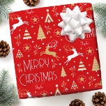 Art Deco Christmas Reindeer Custom Name Red Gold Wrapping Paper<br><div class="desc">Make your holiday gifts extra special with custom name wrapping paper. This elegant design features vintage-style illustrations inspired by the opulence of the Art Deco era. It includes leaping reindeer, festive Christmas trees and stars, paired with stylish retro typography. Personalise the template with the recipient's name, or your family surname....</div>