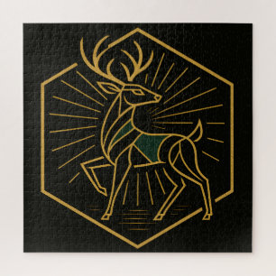 Art Deco Christmas Reindeer Square Jigsaw Puzzle
