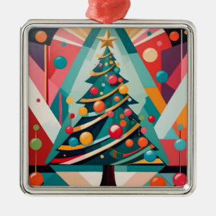 Art Deco Christmas Tree with Ornaments and Bubbles