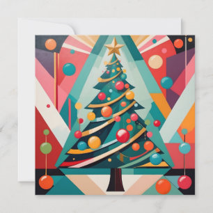 Art Deco Christmas Tree with Ornaments and Bubbles Holiday Card