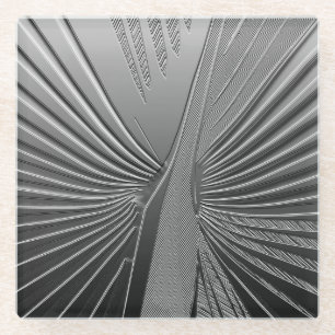 Art Deco chrome palm leaf Glass Coaster